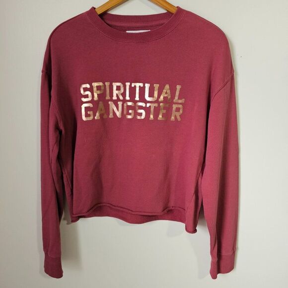 EUC SPIRITUAL GANGSTER MAUVE / DARK PINK RAW HEM LONGSLEEVES TOP SZ M - Picture 1 of 16